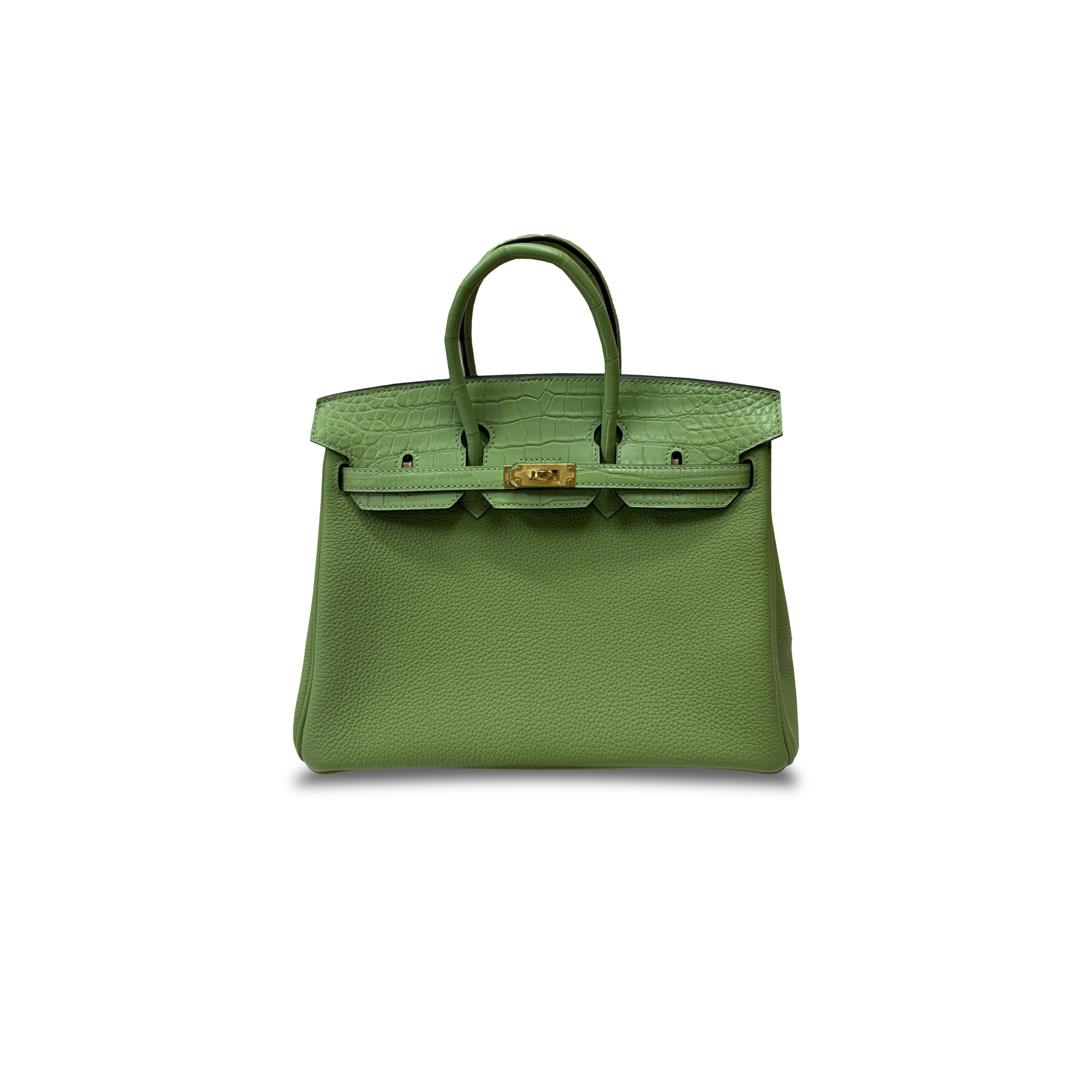 H**mes master birkin 30 crocodile and togo leather avocado green gold buckle h076235ck09 (30*22*16cm)